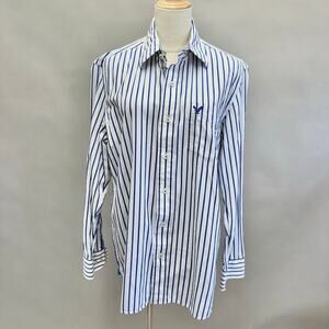 American‎ Eagle Vintage Fit Blue White Striped Button Up Shirt Men's Size Medium